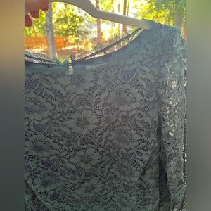 Boden Emerald Green Lace Blouse with Navy Lining in Bodice